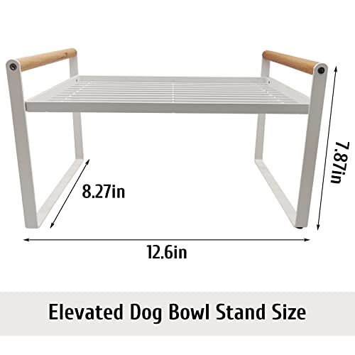  Kathson Pet Bowls Dining Table, Dog Bowl Stand Elevated Pet Food Feeder Holder Rack Raised Dog Bowl Holder For Existing Bowls Metal Frame Pet Feeder Stand With Non-Slip Pad (White)