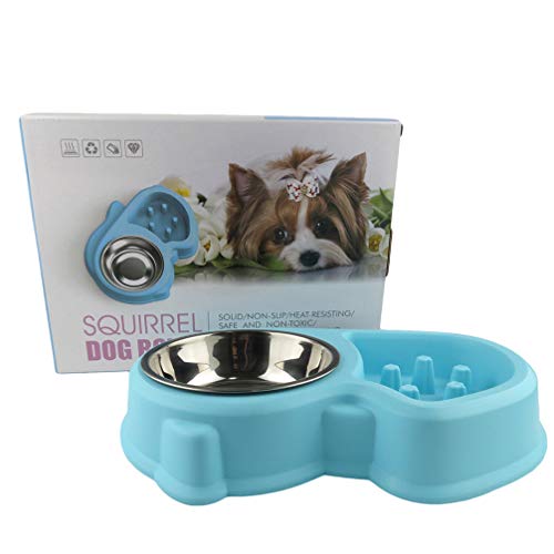  POPETPOP Puppy Feeder Slow Feeder Bowl Dog Anti-Choking Bowl Stainless Steel Drinking Water Bowl Dog Food Feeder (Sky-Blue) Doggie Toys
