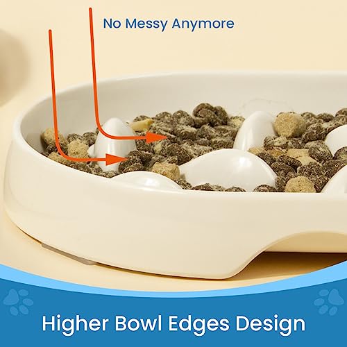  Gonalulu Slow Feed Dish For Cats And Small Dogs, Fish Pool Design Pet Slow Feeder With Higher Edges, Fun Interactive Cat Puzzle Feeder Healthy Eating Diet Made Of Safe And Quality Material(White+Oval)