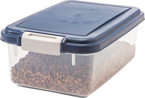  IRIS USA 50Lbs./69Qt. WeatherPro Airtight Pet Food Storage Container With Attachable Casters, For Dog Cat Bird And Other Pet Food Storage Bin, Keep Fresh, Translucent Body, Easy Mobility, Navy