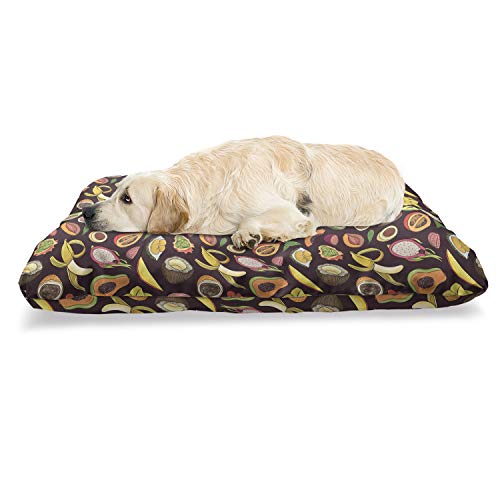  Lunarable Tropical Pet Bed, Juicy Veggie Food Pattern On Dark Background Exotic Arrangement Cartoon, Chew Resistant Pad For Dogs And Cats Cushion With Removable Cover, 24" X 39", Multicolor