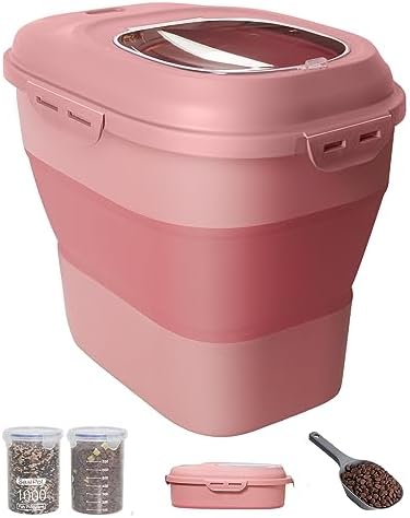  DDMOMMY 30-35 Lbs Dog Food Storage Container Collapsible Dog Food Container With Airtight Lids, Wheels, Scoop And 2pcs Food Storage Containers, Large Pet Food Storage For Dog, Cat (Green)