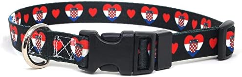  Dog Collar | I Love Croatia | Hearts | Great For National Holidays, Special Events, Festivals, Parades | Made In USA | XSmall Small Medium Large XLarge