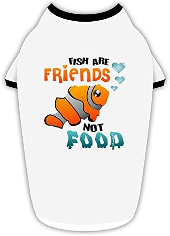  TOOLOUD Fish Are Friends Not Food Cotton Dog Shirt White With Black Small