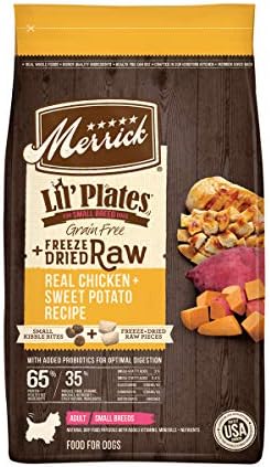  Merrick Lil' Plates Small Breed Dog Food, Grain Free Real Texas Beef And Sweet Potato With Raw Bites Recipe, Small Dog Food - 4 Lb. Bag