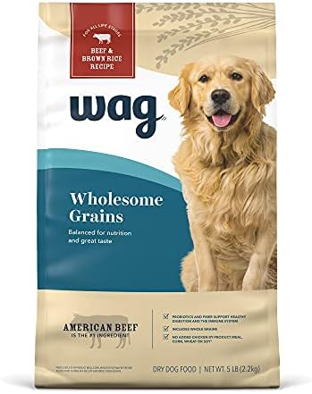 Amazon Brand – Wag Dry Dog Food, Salmon And Brown Rice, 30 Lb Bag (Packaging May Vary)