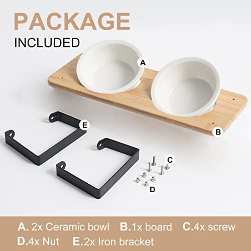  Elevated Cat Food Bowl, Ceramic Cat Bowls With Stand 15° Tilted Raised Cat Bowl For Food And Water Bamboo Cat Feeding Station Elevated Cat Bowl With 5.1 Inch Diameter For Cats And Puppy (Ceramic Bowl)