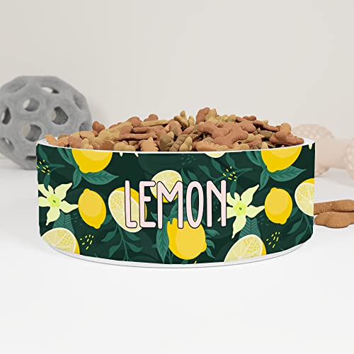 GENERIC Lemon Pattern Personalized Pet Bowl Cat Bowls, Cute Dog Bowl With Name, Custom Ceramic Dog Cat Pet Bowls Available In Two Sizes