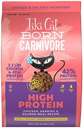  Tiki Cat Born Carnivore High Protein, Herring & Salmon Meal, Grain-Free Baked Kibble To Maximize Nutrients, Dry Cat Food, 2.8 Lbs. Bag