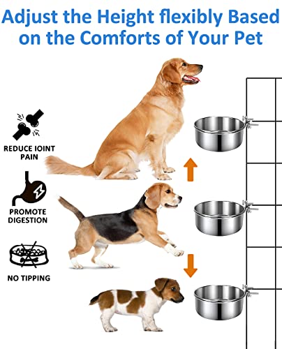  BNOSDM (6.3''x2.36'') 2 Pack Dog Crate Food Water Bowls Stainless Steel Dog Bowl Dish For Cages Non-Spill Hanging Metal Puppy Kennels Bowls For Puppy Medium-Sized Dogs Cats
