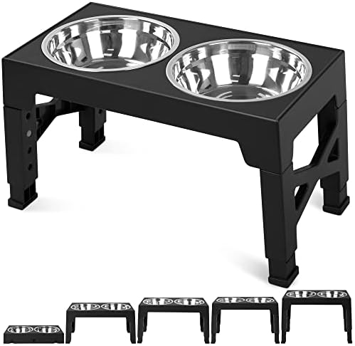  Niubya Elevated Dog Bowls With 2 Stainless Steel Dog Food Bowls, Raised Dog Bowl Adjusts To 5 Heights (3.15", 8.66", 9.84",11.02", 12.2") For Small Medium And Large Dogs