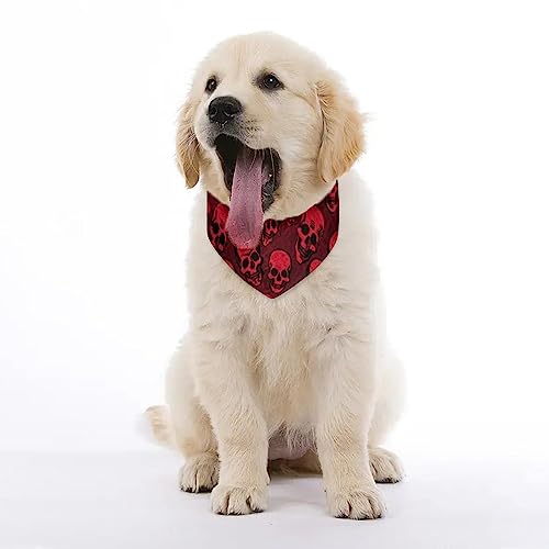 GENERIC Red Skulls On Dark Texture Background Pet Bandana Collar - Scarf Collar - Art Dog Bandana Minimal Head Cicumference