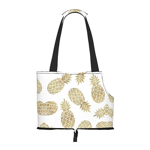  Mqgmz Golden Pineapple Background Print Pet Carrier Tote Bag With Pocket Safety - Amazing Design
