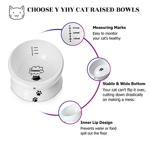  Y YHY Elevated Cat Food Bowl, Raised Pet Food And Water Bowl, Cat And Small Dog Bowl, Tilted Ceramic Cat Water Bowl No Spill,15oz, Dishwasher Safe