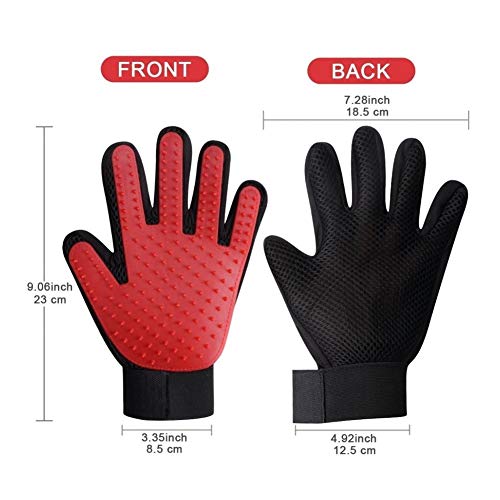  YangYan Cat Grooming Gloves Dog Hair Remover Gentle Deshedding Brush Comb Tool Pet Massage Mitt With Enhanced Long/Short Fur (Color : Red Pair, Size : One Size)