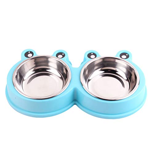 POPETPOP Stainless Steel Cat Bowls Stainless Steel Cat Bowl Pet Double Bowls Frog Shape Dog Cat Food Bowl Stainless Steel Dishes For Cat Dog Kitten Pet Supplies (Blue,) 2pcs Stainless Steel Cat Bowl
