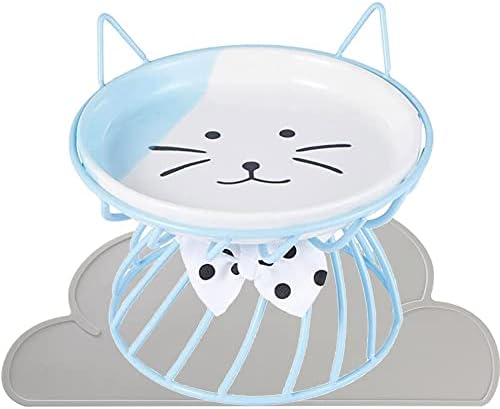  Shiningirl Raised Cat Food Bowls Ceramic Cat Bowl With Metal Stand Elevated Cat Feeding Bowl Cat Dish With Non-Slip Mat Pet Food Bowl For Cats And Small Dogs