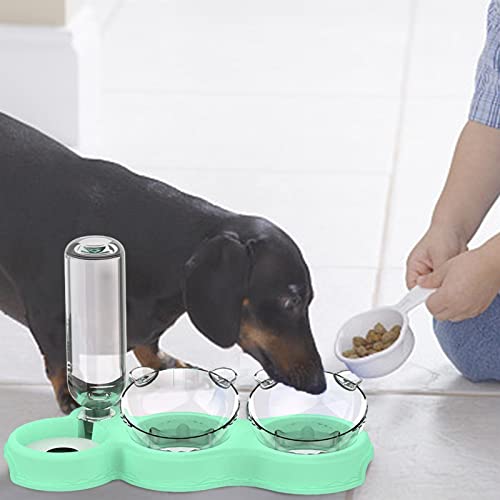  AYENCI Cat Automatic Water, Triple Dog Bowls 15-Degree Tilted Dog Food Dishes 3-in-1 Pet Double Food Dishes With Gravity Water Bottle Removable Wet Dry Food (Color : Light Blue)