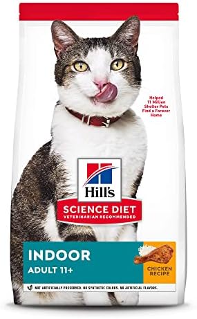  Hill's Science Diet Dry Cat Food, Adult 11+, Indoor, Chicken Recipe, 7 Lb. Bag