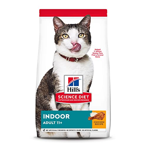  Hill's Science Diet Dry Cat Food, Adult 11+, Indoor, Chicken Recipe, 7 Lb. Bag