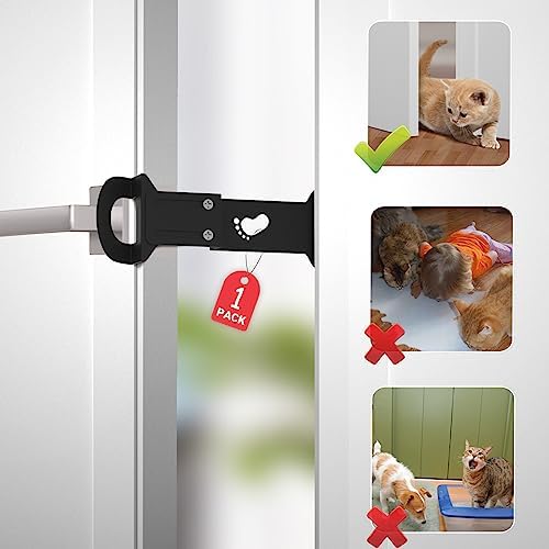  Adjustable Cat Door Holder Latch - 2PCS Black Pet Door Latch Made Of Durable Metal - Cat Door Alternative To Keep Dogs And Kids Out Of Rooms, Litter Boxes And Food, No Measuring, Easy To Install