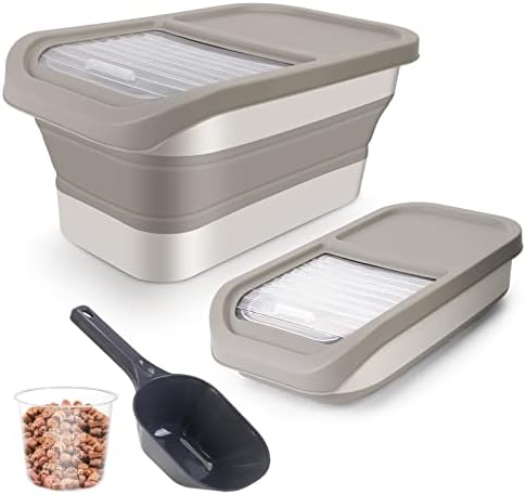  ShineMe Collapsible Dog Food Container, 13 LB Foldable Pet Food Storage Containers With Lids, Airtight Cat Food Containers With Measuring Cup And Scoop, Kitchen Rice Cereal Containers, Yellow