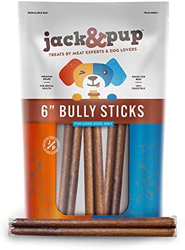  Jack&Pup Thin Dog Bully Sticks Odor Free, Bully Sticks For Dogs, Healthy Dog Treats Bully Sticks For Small Dogs, Beef Dog Chews, Pizzle Chew Sticks For Dogs (12-Inch Thin Bully Stick, 12 Pack)
