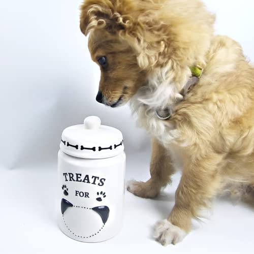  EassyHoo Airtight Dog Treat Container, Ceramic Dog Treat Jar With Lid, 4.2" Round X 6.5" Tall White Dog Treat Canister, Large Dog Cookie Jar For Dogs, Pet Treat Container Airtight, Dog Treat Jars For Pets