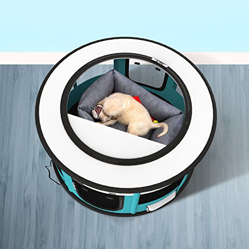  Playpen For Dogs, 44"*44"*24" Large Foldable Pet Play Pens Indoor Outdoor Exercise Pen With Carrying Case Food Bowl For Cat Puppy Rabbit (110cm/44, Cyan)
