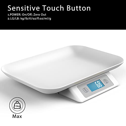  Digital Pet Scale With Tray - Perfect For Puppies, Newborns, Cats, Hamsters, Hedgehogs And Other Small Animals - 33lb/0.03oz Accuracy - White