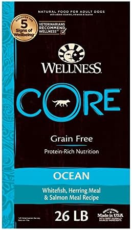  Wellness CORE Grain-Free High-Protein Dry Dog Food, Natural Ingredients, Made In USA With Real Meat, All Breeds, For Adult Dogs (Original Turkey & Chicken, 4-Pound Bag)