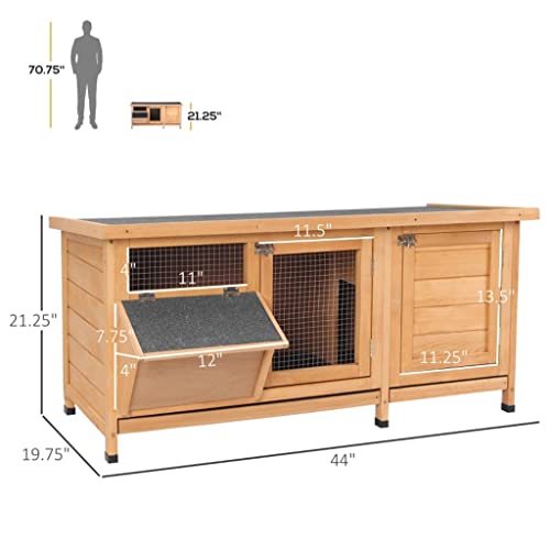  ACQUIRE Wooden Rabbit Hutch Guinea Pig House Outdoor With Sliding Out Tray, Openable Roof, Feeding Trough, Yellow