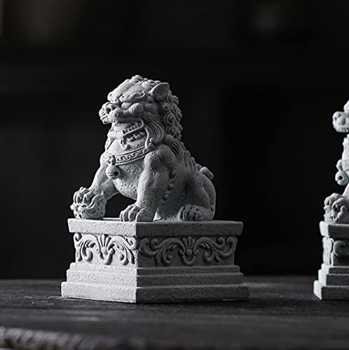  Livelyfish Large Asian Fu Foo Dogs Statues A Pair Of Two Guardian Lion Sandstone Figurine Pets Fish Tank Aquarium Landscape Ornaments Accessories Feng Shui Decorations (D)