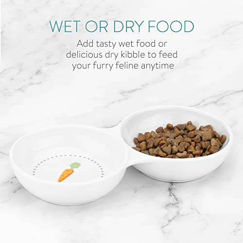  Navaris Double Food Bowl For Small Animals - Ceramic Food Bowls For Rabbits, Guinea Pigs, Small Pets - Rabbit Water Dish - Carrot And Grass Design