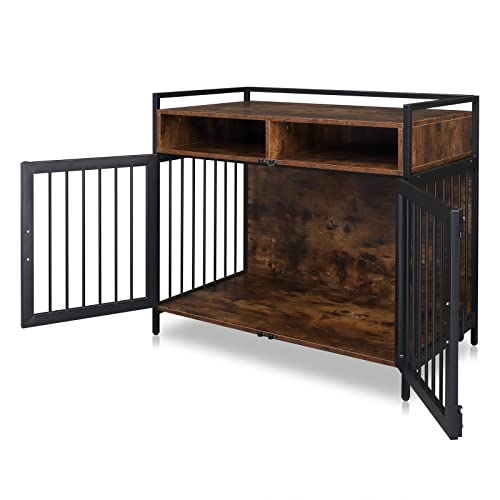 GENERIC 41 "Furniture Dog Cage, Metal Heavy Duty Super Sturdy Dog Cage, Dog Crate For Small/Medium Dogs, Double Door And Double Lock, With Storage And Anti-chew Features, Dog House, Rustic Brown