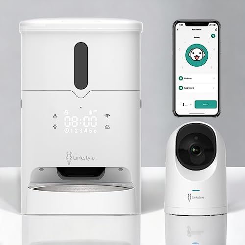  LINKSTYLE Automatic Dog Feeder, 3L WiFi App Enabled Cat Feeder With Interactive Voice Recorder, Clog-Free Design, Customizable Scheduling Food Dispenser For Cat & Dogs Up To 50 Portion 10 Meals Daily