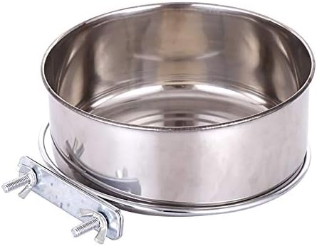  RiamxwR Pet Food Water Bowl With Clamp Holder Stainless Steel Coop Cup Hanging Feeder For Dog Bird Parrot Cat Rabbit Wall Mounted Pet Dog Cat Feeder Parrot Feeding Cups Birds Food Dish
