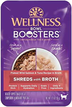  Wellness Bowl Boosters Wet Cat Food Topper, Flaked Salmon & Tuna In Broth, 1.75 Ounce (Pack Of 12)