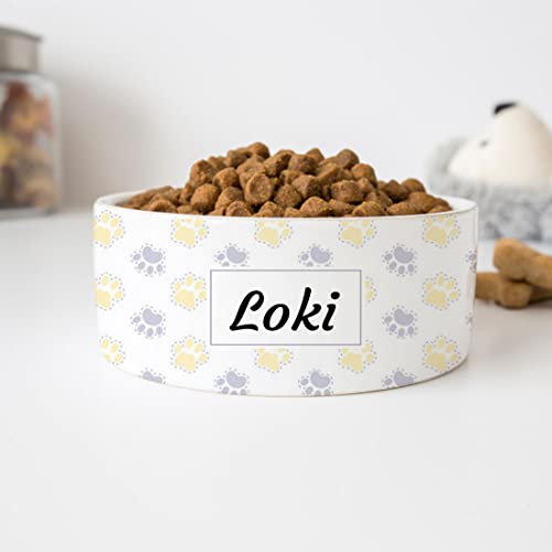 GENERIC Dog Footprint Pattern Pet's Name Bowl, Ceramic Bowl For Pets Available In Two Sizes, Gift For Dog