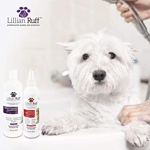  Lillian Ruff Ultra-Brightening Professional Whitening Shampoo For Dogs & Leave-in Dog Conditioner Detangler Spray Set - PH-Balanced Dog Whitening Shampoo & No Rinse Hydrating Dog Conditioning Spray