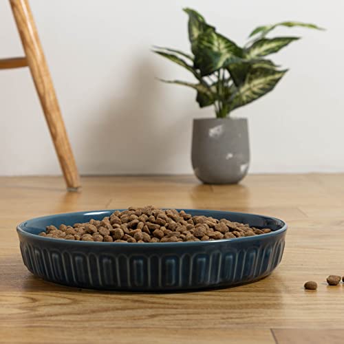  Fun Elements Shallow Dog Bowls, 10.5" Extra Large Ceramic Dog Bowls For Small, Medium And Large Breeds, Non-Slip Dog Food Plate, Flat And Wide, Dishwasher Safe, Suitable For Dogs And Cats (Blue)