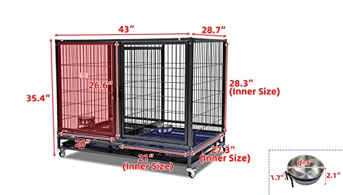  43" Stackable Heavy Duty Cage W/Feeding Doors And Divider Or Additional Tray (DG-43-FS)