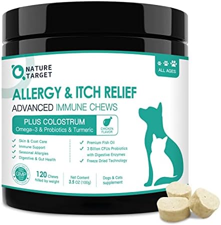  Dog Allergy Relief Freeze Dried Chews, With Probiotics, Colostrum For Immune Health, Anti Itch & Seasonal Allergies & Scratching, Omega 3 For Skin & Coat Health, Stop Pawlicking, Hot Spots, Shedding