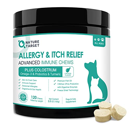  Dog Allergy Relief Freeze Dried Chews, With Probiotics, Colostrum For Immune Health, Anti Itch & Seasonal Allergies & Scratching, Omega 3 For Skin & Coat Health, Stop Pawlicking, Hot Spots, Shedding