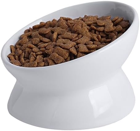 KITCHENLESTAR Cat Food Bowl 6", Elevated Tilted Cat Bowl, Raised Cat Bowls For Adult Cats Or Dogs, Ceramic Pet Food Water Dish 8 Oz, (White)