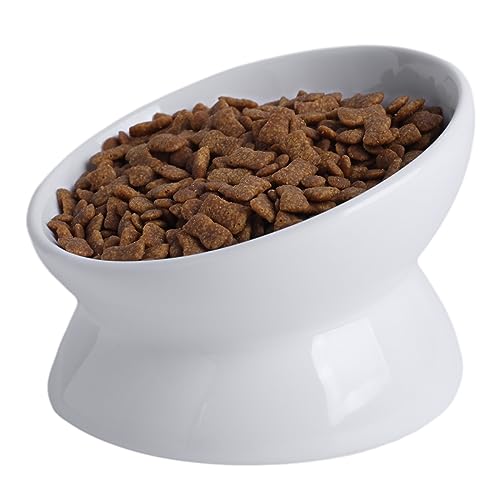  KITCHENLESTAR Cat Food Bowl 6", Elevated Tilted Cat Bowl, Raised Cat Bowls For Adult Cats Or Dogs, Ceramic Pet Food Water Dish 8 Oz, (White)