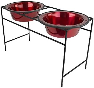  Platinum Pets Double Diner Feeder With Stainless Steel Dog Bowls, 3.5 Cup/28 Oz, Midnight Black, Medium