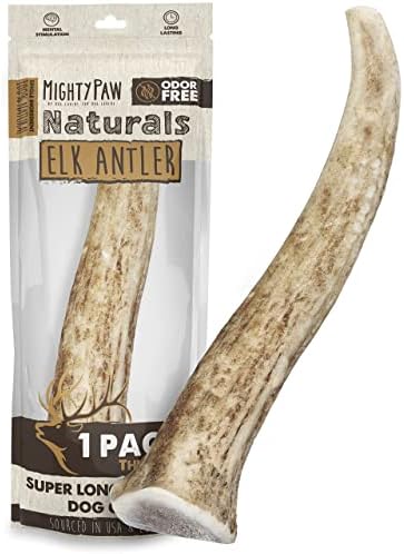  Mighty Paw Elk Antlers For Dogs | Medium Size 6" Premium Deer Antlers For Dogs, Pets And Puppies. Long Lasting Deer Antler Dog Chew For Aggressive Chewers. Dog Antler Chews For Large And XL Dog (2pk)