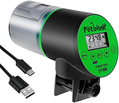  Petbank Automatic Fish Feeder - Rechargeable Timer Fish Feeder With USB Charger Cable, Fish Food Dispenser For Aquarium Or Fish Tank (CY-009 Blue)