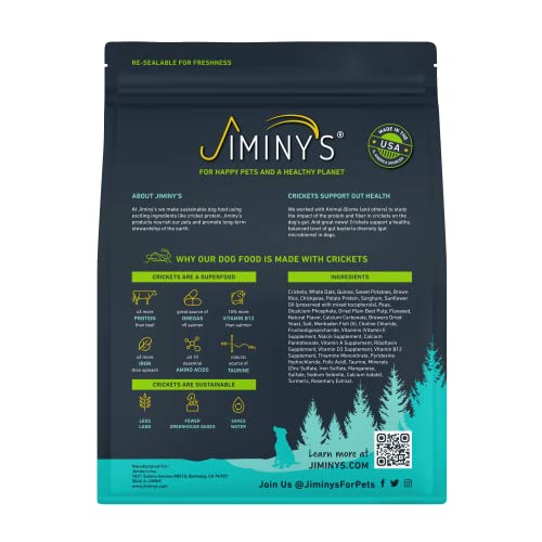  Jiminy's Dry Dog Food - Hypoallergenic Dog Food, 100% Made In The USA, Gluten-Free, Sustainable, Sensitive Stomach Dog Food, High Protein - Cravin' Cricket Insect Protein Oven-Baked Dog Food 10 Lb Bag